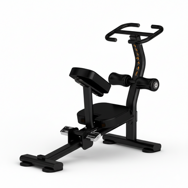 Black exercise bike on a white background